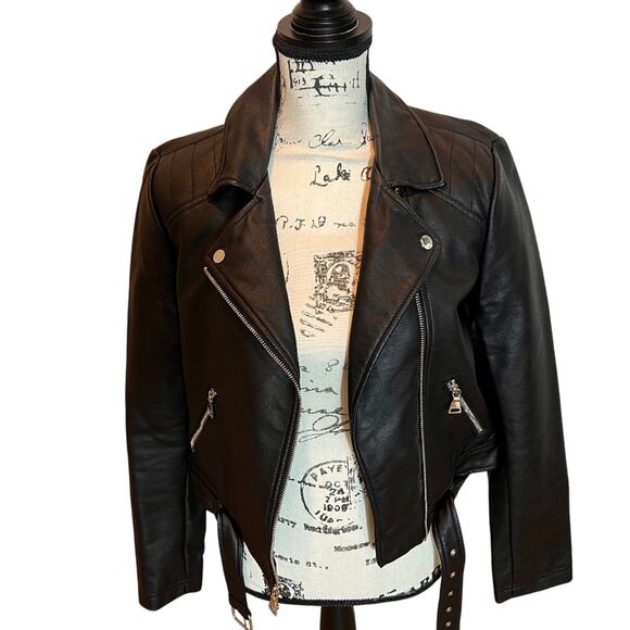 Express Black Faux Leather Moto Jacket – Size Medium - Picture 1 of 6